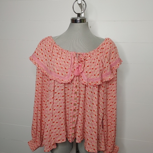 FREE People pink peasant blouse size S - Picture 3 of 12